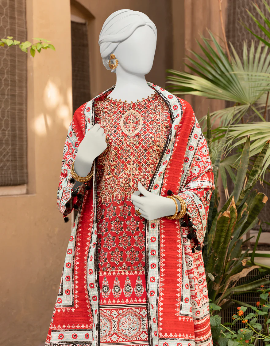 RED LAWN 3PC UNSTITCHED | JLAWN-S-US-23-432 SUBH-NAU-2 - Image 2