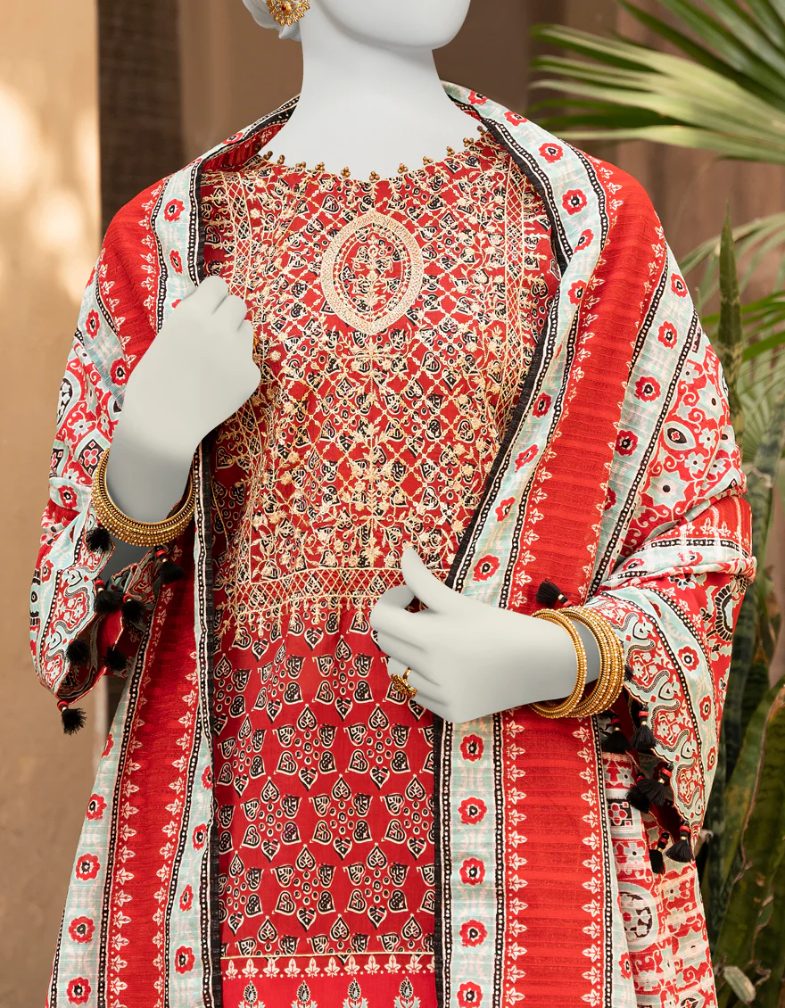 RED LAWN 3PC UNSTITCHED | JLAWN-S-US-23-432 SUBH-NAU-2 - Image 3