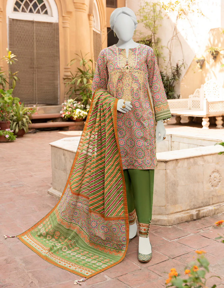GREEN 3PC UNSTITCHED | JLAWN-S-US-23-433 SUBH-NAU-3