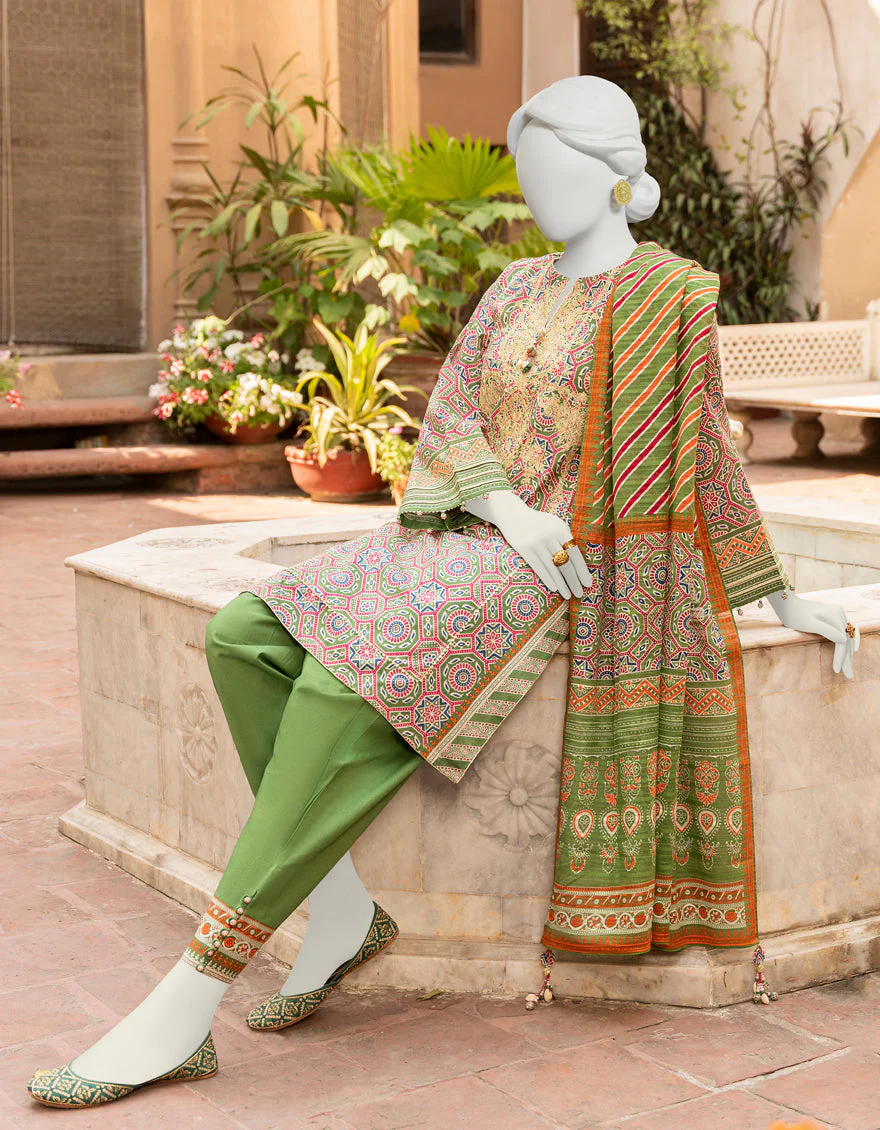 GREEN 3PC UNSTITCHED | JLAWN-S-US-23-433 SUBH-NAU-3 - Image 2