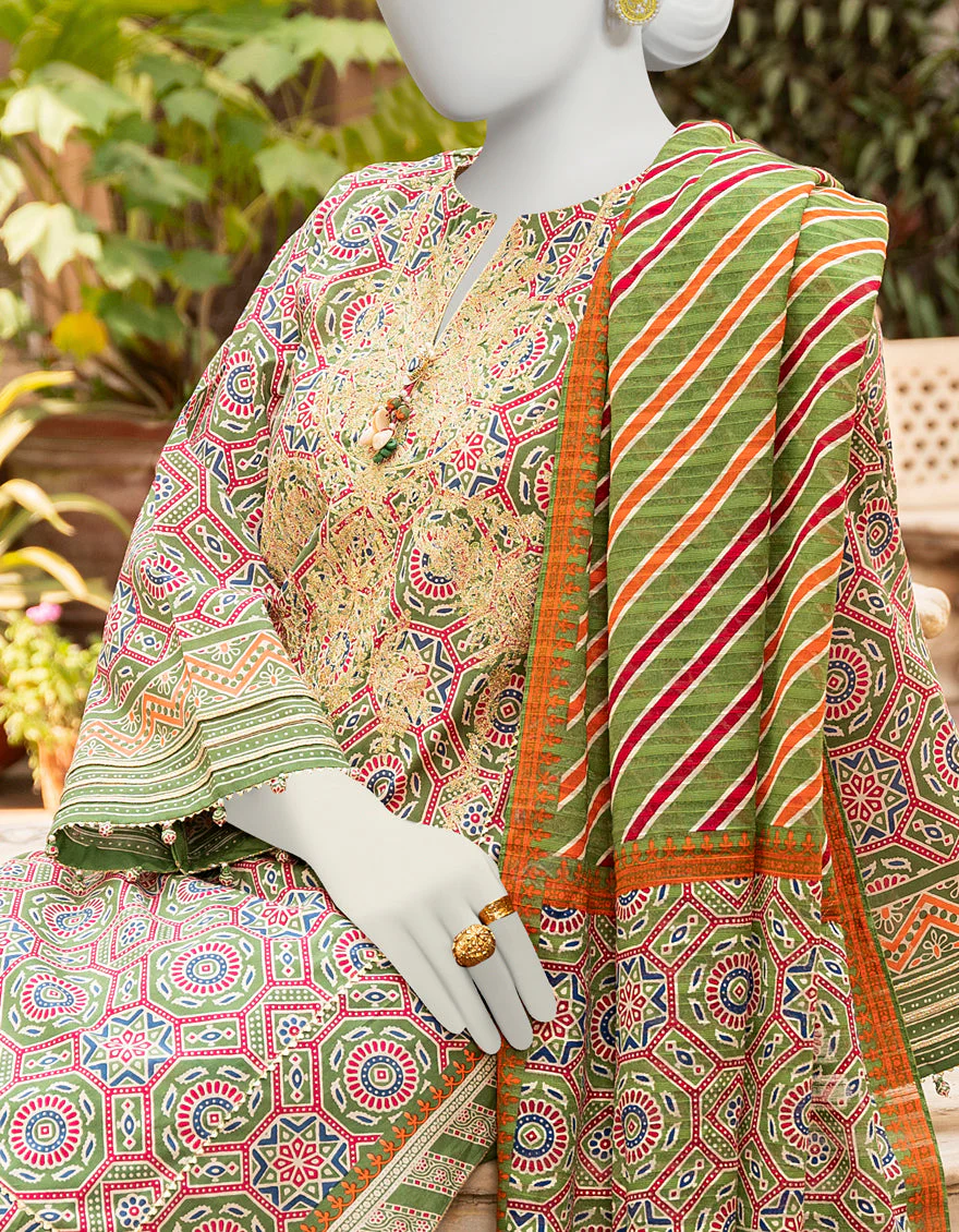 GREEN 3PC UNSTITCHED | JLAWN-S-US-23-433 SUBH-NAU-3 - Image 3