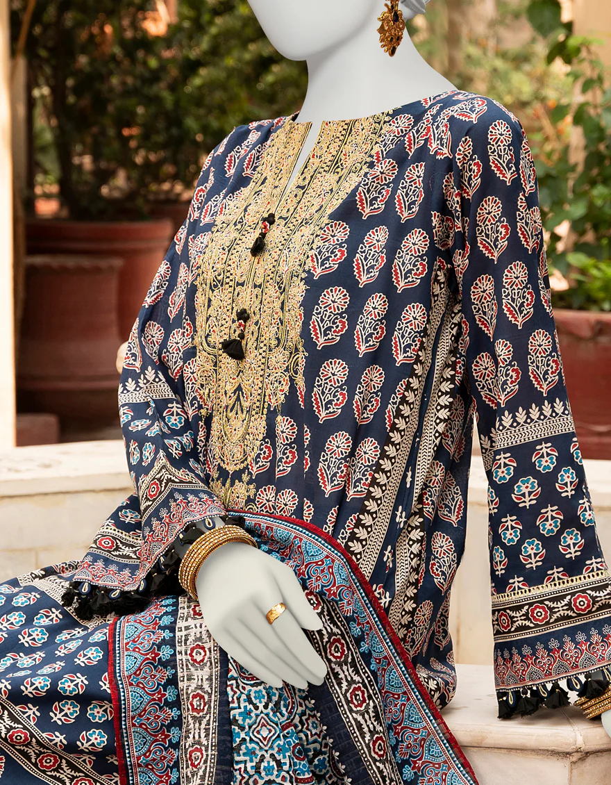 DARK BLUE 3PC UNSTITCHED | JLAWN-S-US-23-434 SUBH-NAU-4 - Image 2