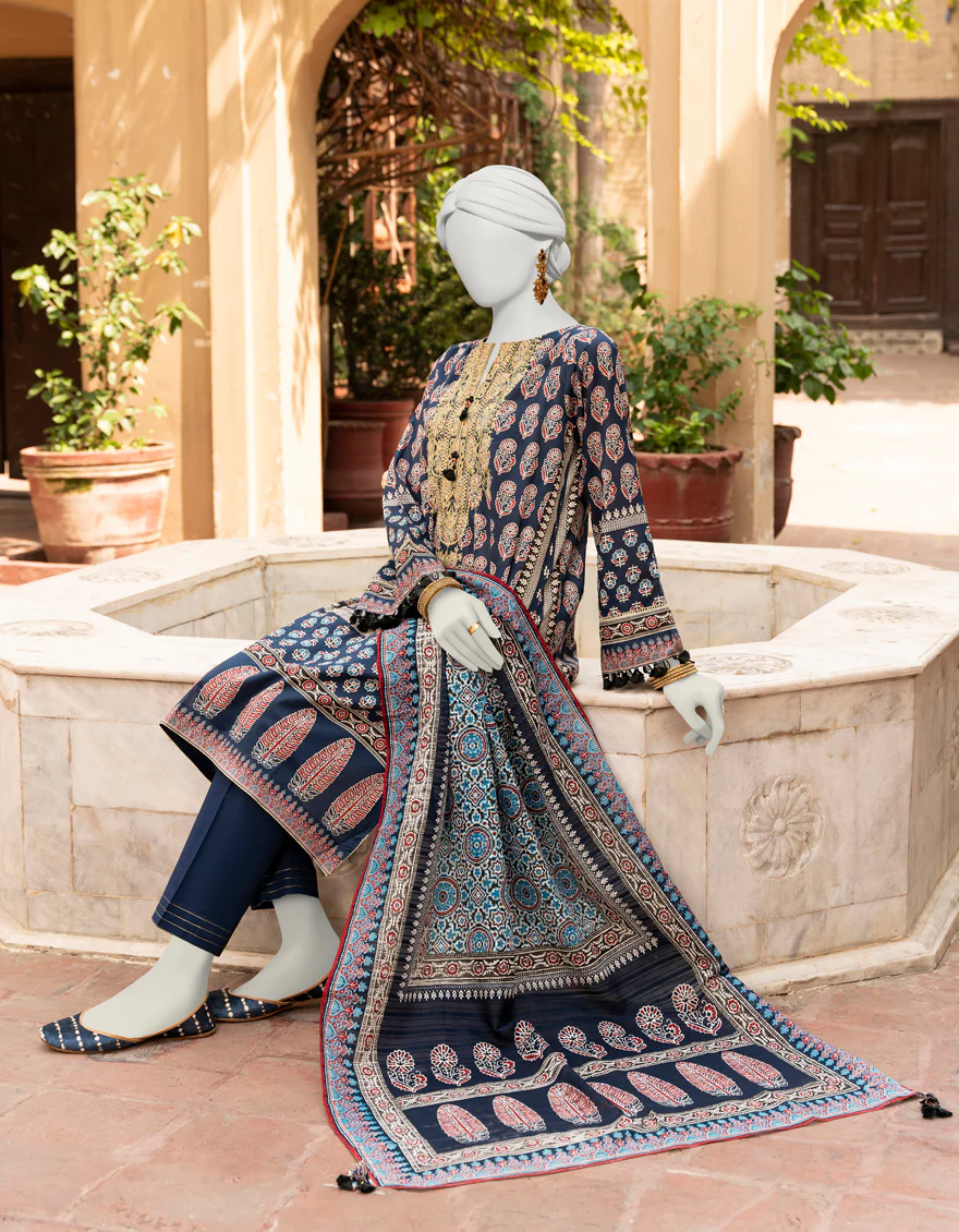 DARK BLUE 3PC UNSTITCHED | JLAWN-S-US-23-434 SUBH-NAU-4 - Image 3