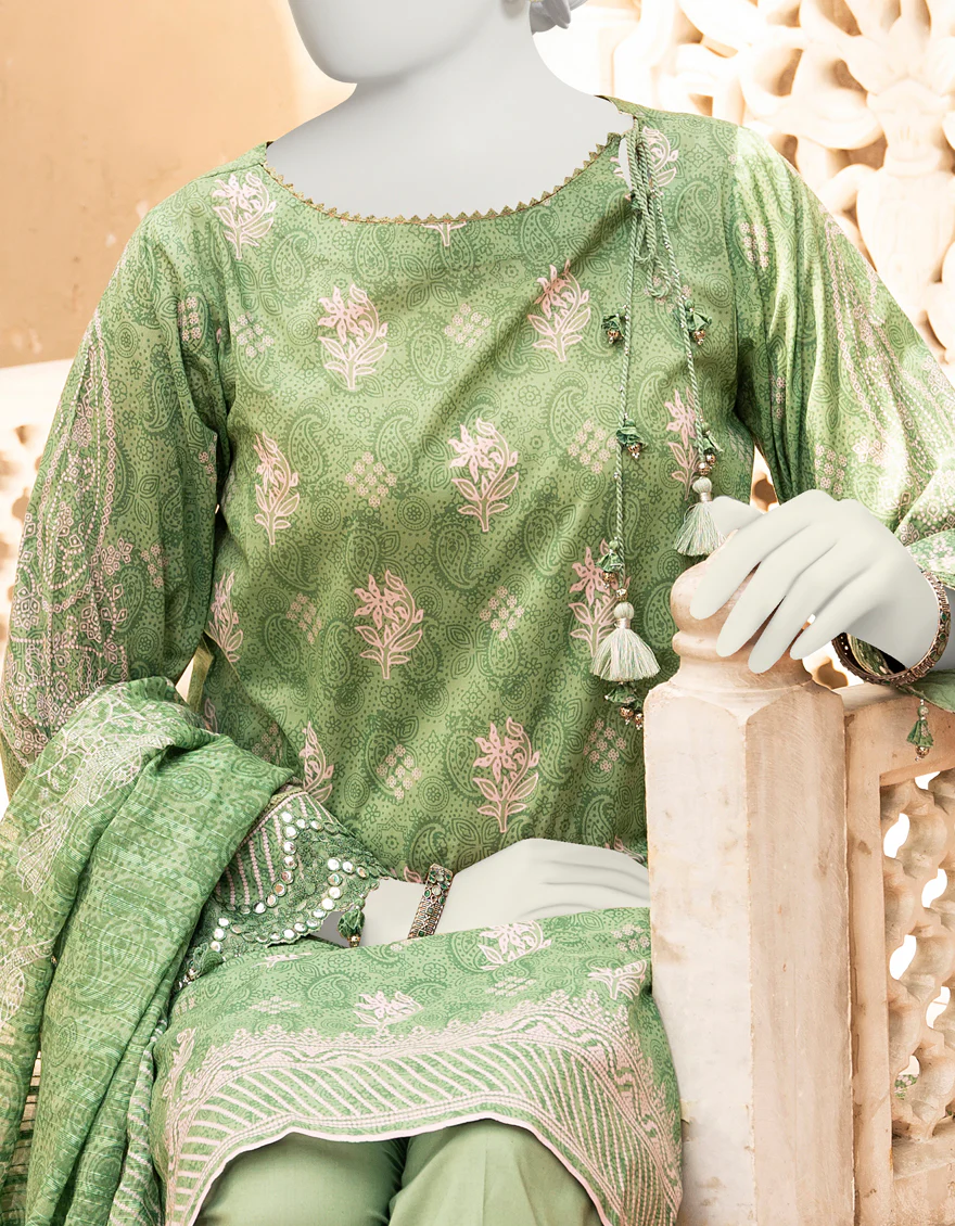 GREEN 3PC UNSTITCHED | JLAWN-S-US-23-438 SUBH-NAU-8 - Image 2