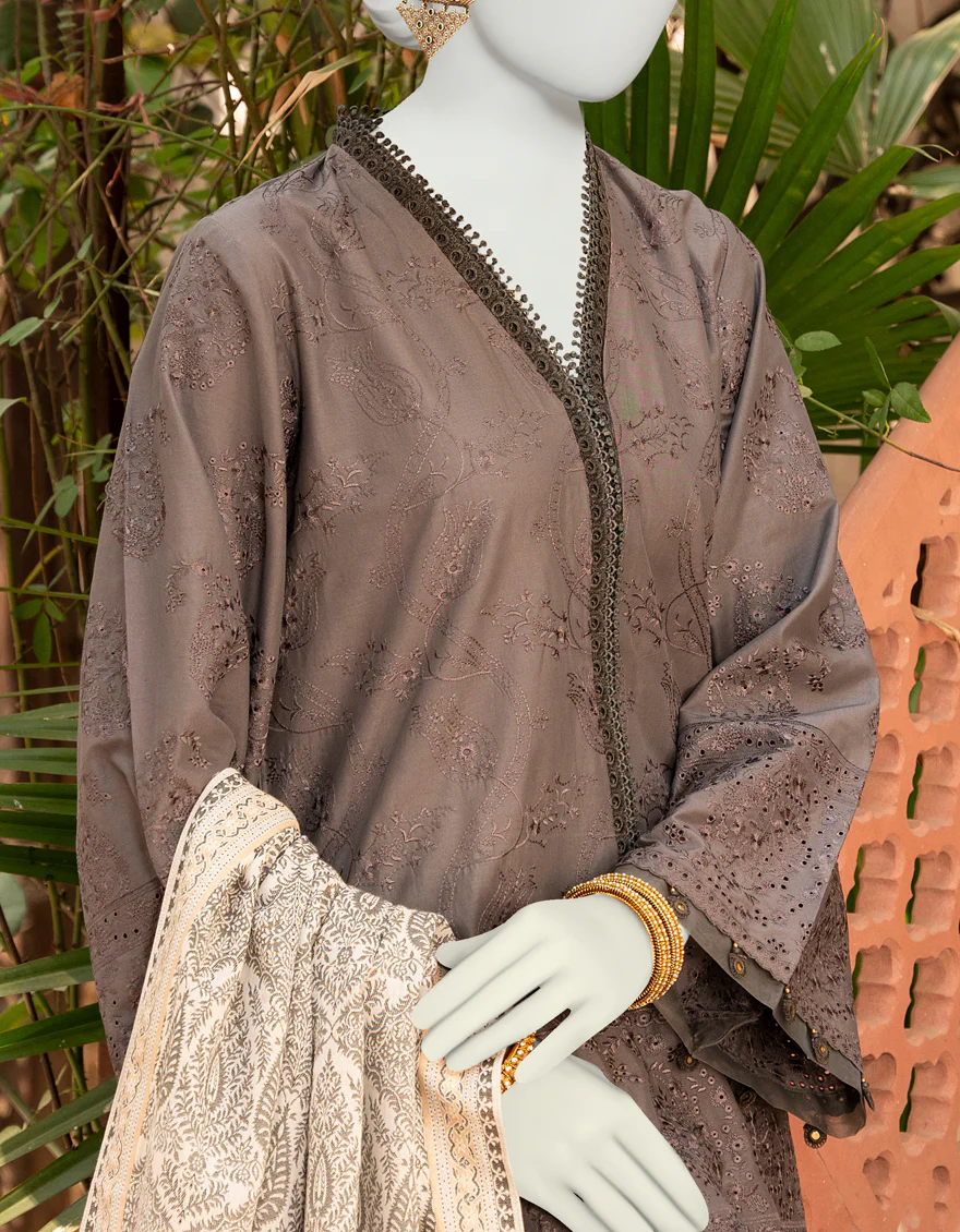 CHARCOAL GREY LAWN 3PC UNSTITCHED | JLAWN-S-US-23-439 GAUHAR-1 - Image 2