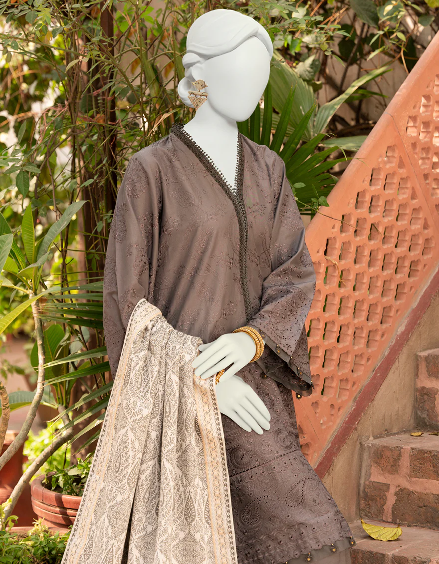CHARCOAL GREY LAWN 3PC UNSTITCHED | JLAWN-S-US-23-439 GAUHAR-1 - Image 3