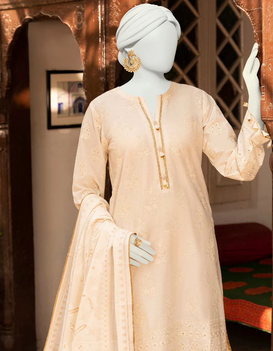 OFF WHITE 3PC UNSTITCHED | JLAWN-S-US-23-440 GAUHAR-2 - Image 2