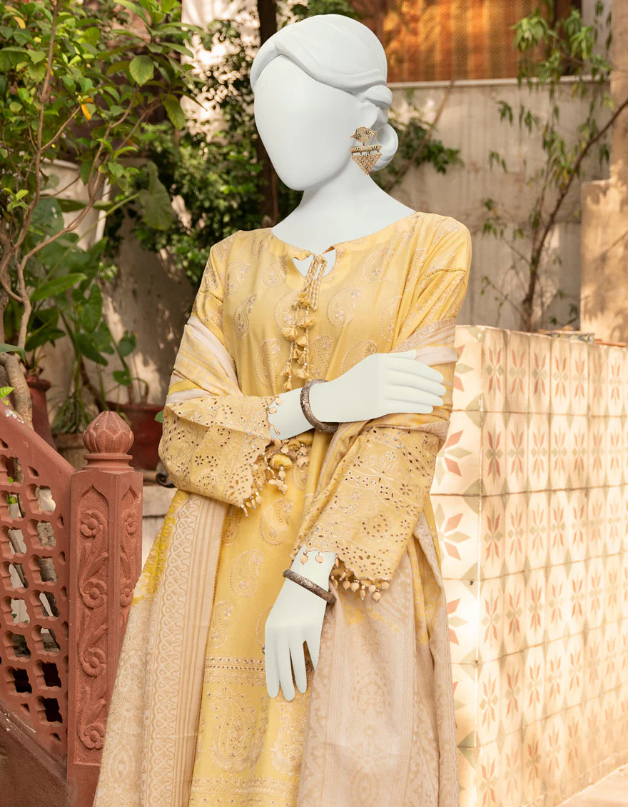 LIME YELLOW 3PC UNSTITCHED | JLAWN-S-US-23-441 GAUHAR-3 - Image 2