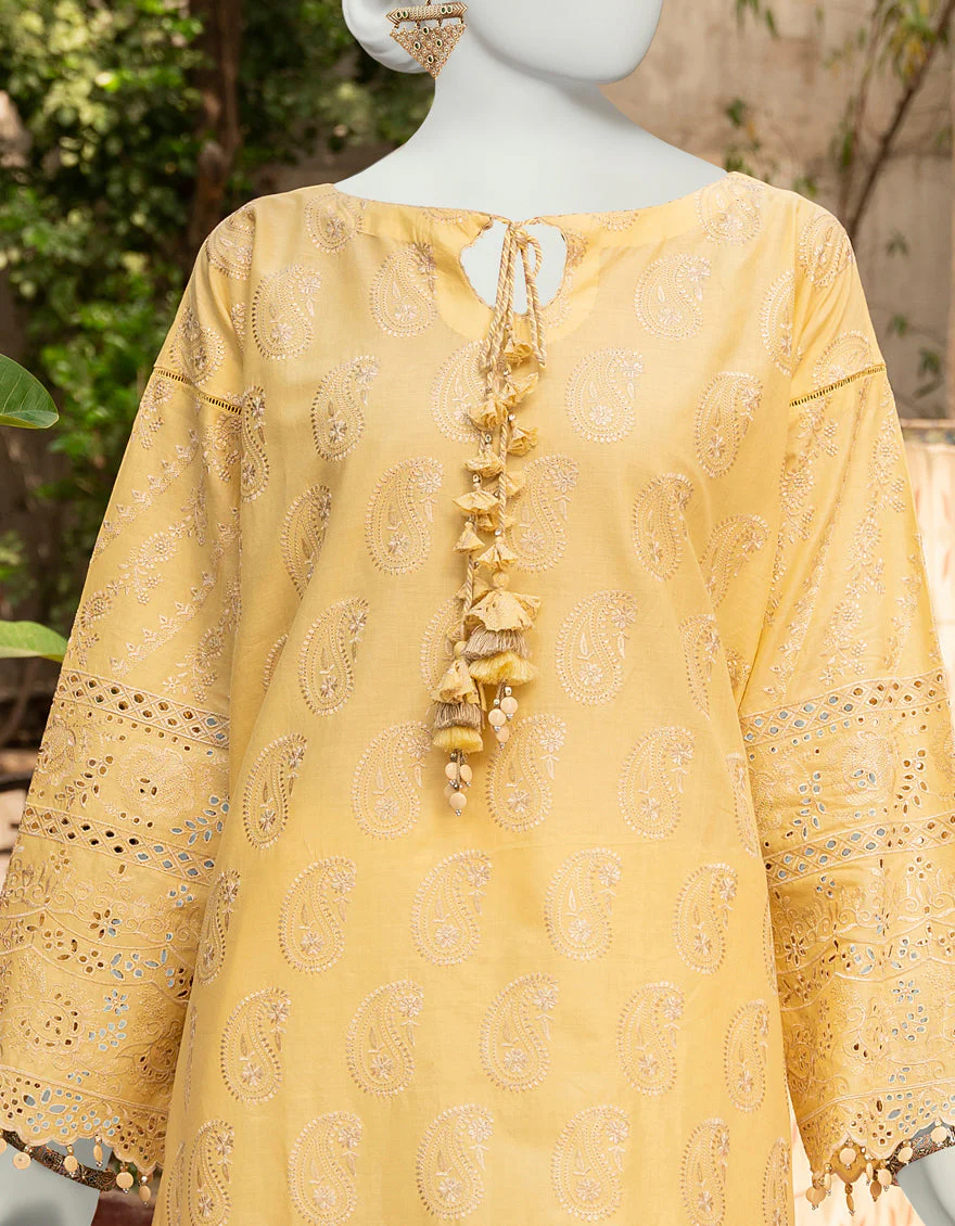 LIME YELLOW 3PC UNSTITCHED | JLAWN-S-US-23-441 GAUHAR-3 - Image 3