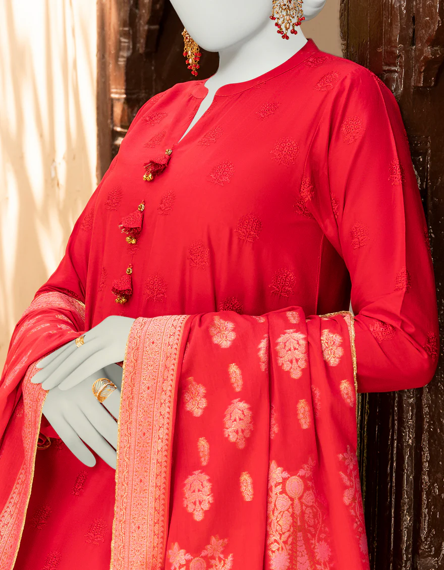 RED 3PC UNSTITCHED | JLAWN-S-US-23-443 GAUHAR-5 - Image 2