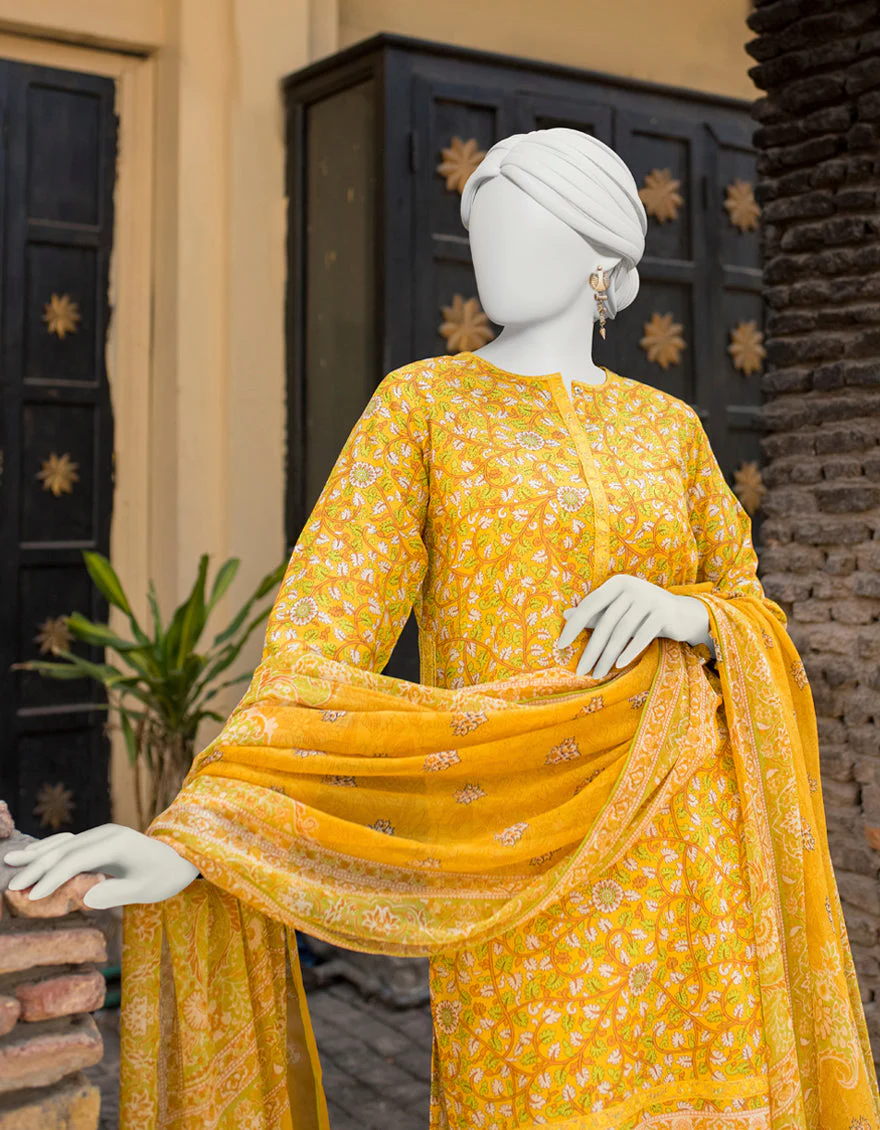 YELLOW 3PC UNSTITCHED | JLAWN-S-US-23-456 RIWAYAT-2 - Image 2