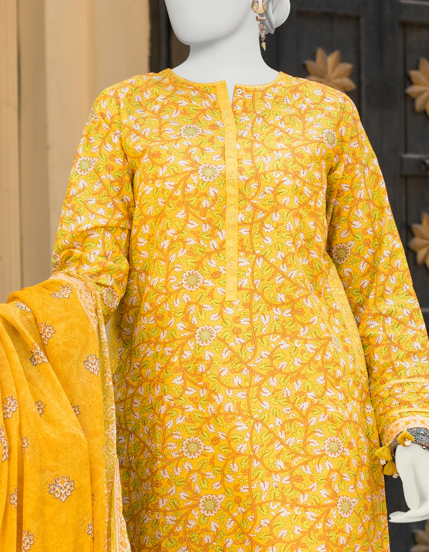 YELLOW 3PC UNSTITCHED | JLAWN-S-US-23-456 RIWAYAT-2 - Image 3