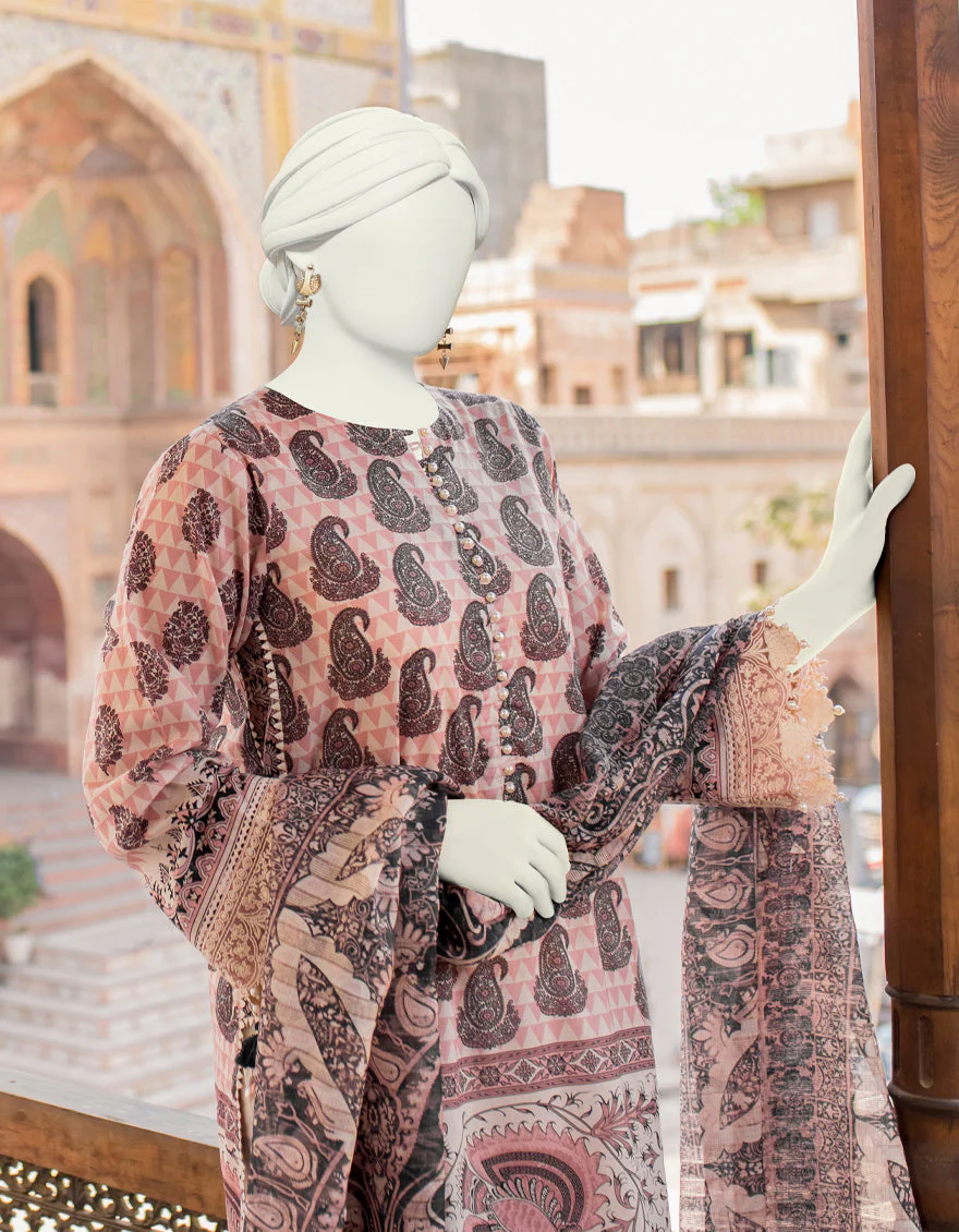 PINK 3PC UNSTITCHED | JLAWN-S-US-23-463 RANGOLI-1 - Image 2