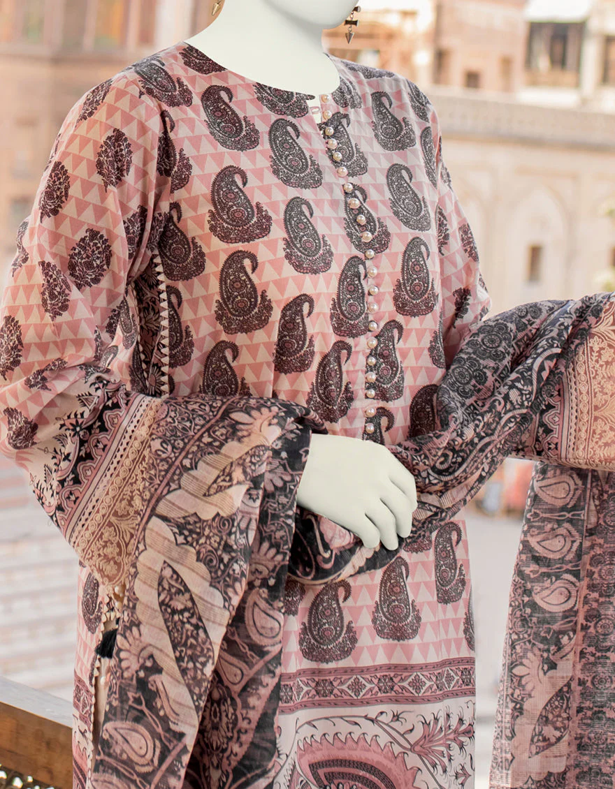 PINK 3PC UNSTITCHED | JLAWN-S-US-23-463 RANGOLI-1 - Image 3