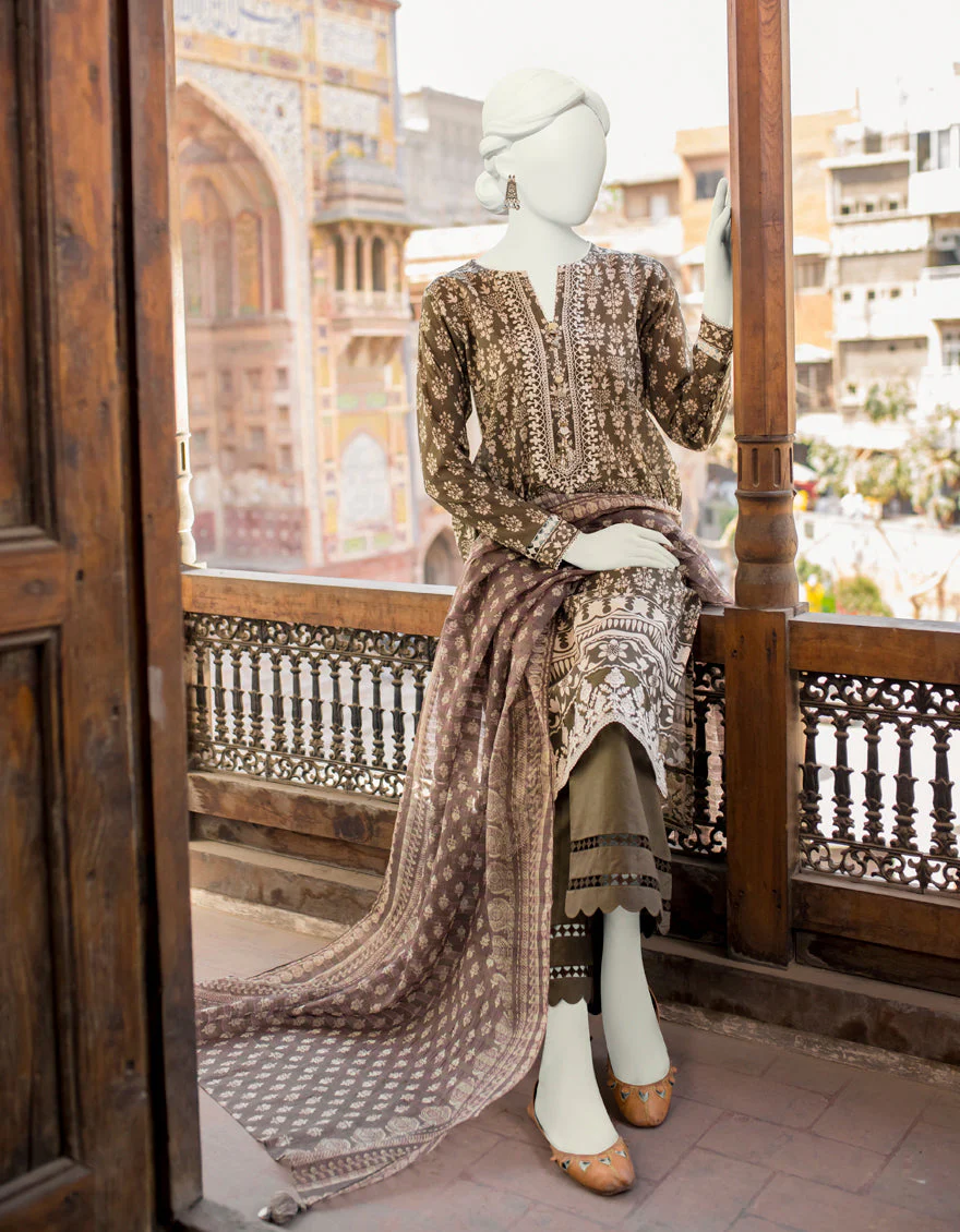 GREEN 3PC UNSTITCHED | JLAWN-S-US-23-464 RANGOLI-2 - Image 2