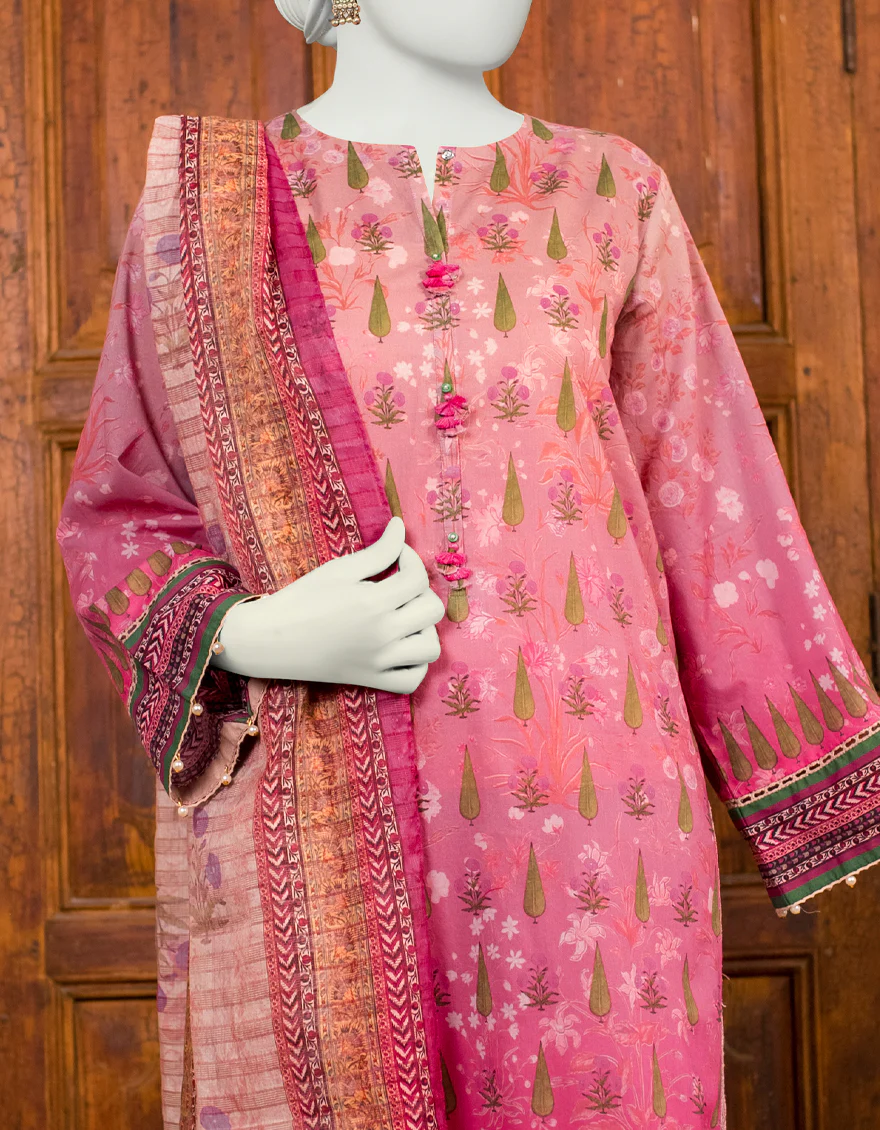 PINK 3PC UNSTITCHED | JLAWN-S-US-23-466 RANGOLI-4 - Image 2