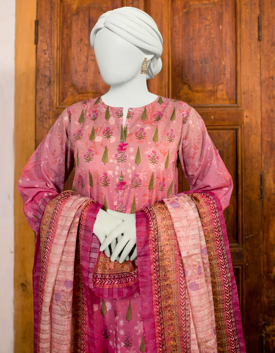 PINK 3PC UNSTITCHED | JLAWN-S-US-23-466 RANGOLI-4 - Image 3
