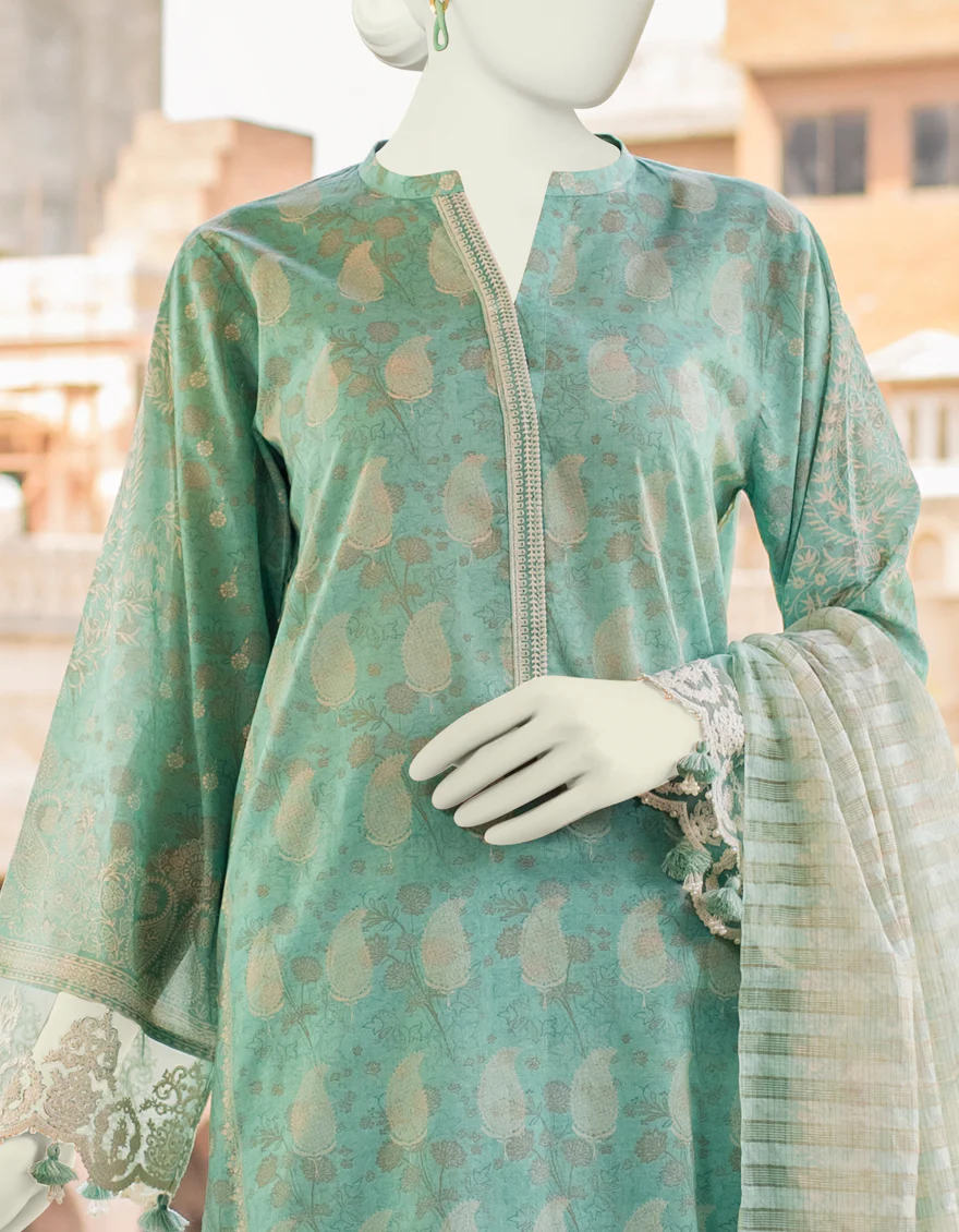 SEA GREEN 3PC UNSTITCHED | JLAWN-S-US-23-468 RANGOLI-6 - Image 2