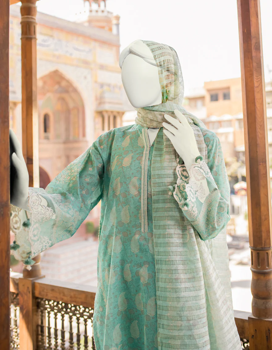 SEA GREEN 3PC UNSTITCHED | JLAWN-S-US-23-468 RANGOLI-6 - Image 3