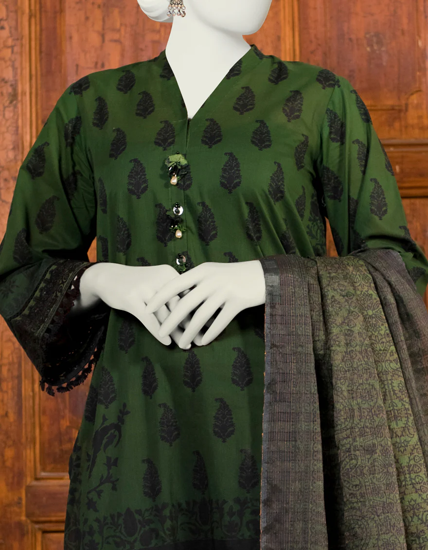 DARK GREEN 3PC UNSTITCHED | JLAWN-S-US-23-469 RANGOLI-7 - Image 2