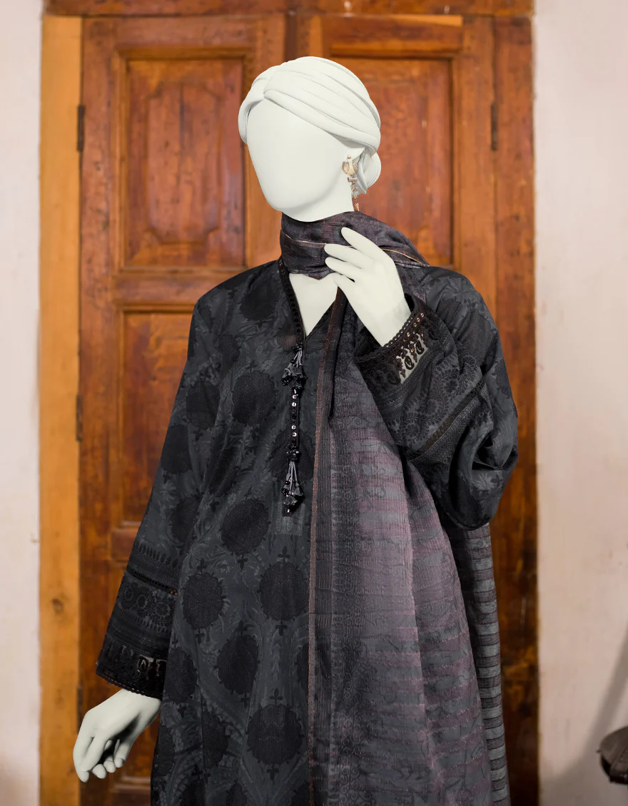 BLACK & GREY 3PC UNSTITCHED | JLAWN-S-US-23-470 RANGOLI-8 - Image 3