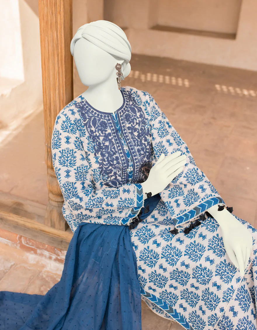 BLUE & WHITE 3PC UNSTITCHED | JLAWN-S-US-23-475 GULRUKH-1 - Image 2
