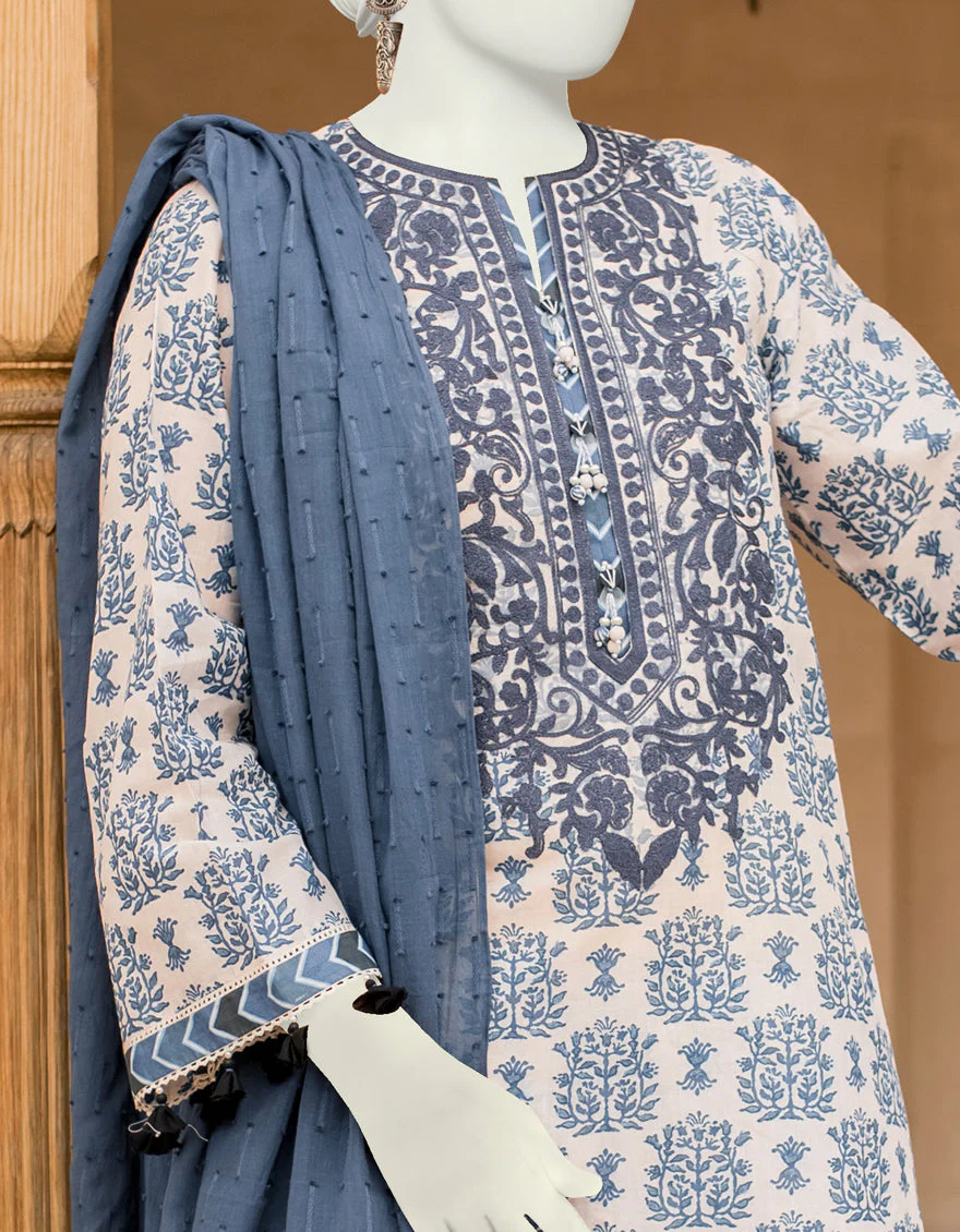 BLUE & WHITE 3PC UNSTITCHED | JLAWN-S-US-23-475 GULRUKH-1 - Image 3