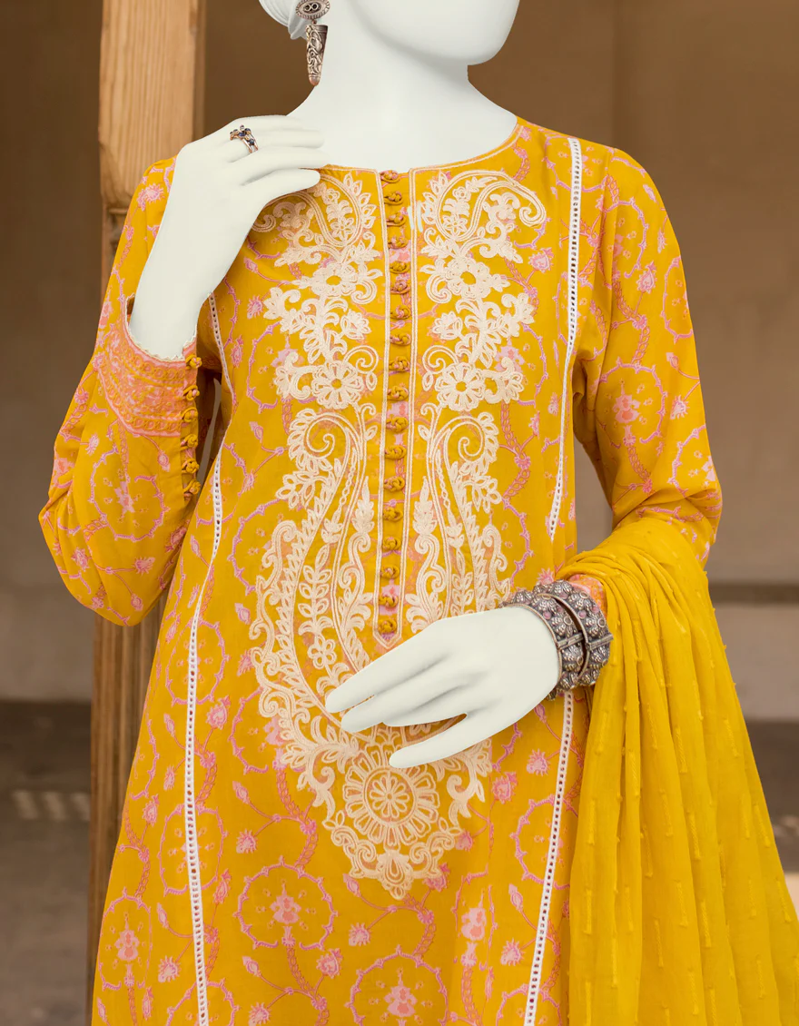 YELLOW 3PC UNSTITCHED | JLAWN-S-US-23-478 GULRUKH-4 - Image 2