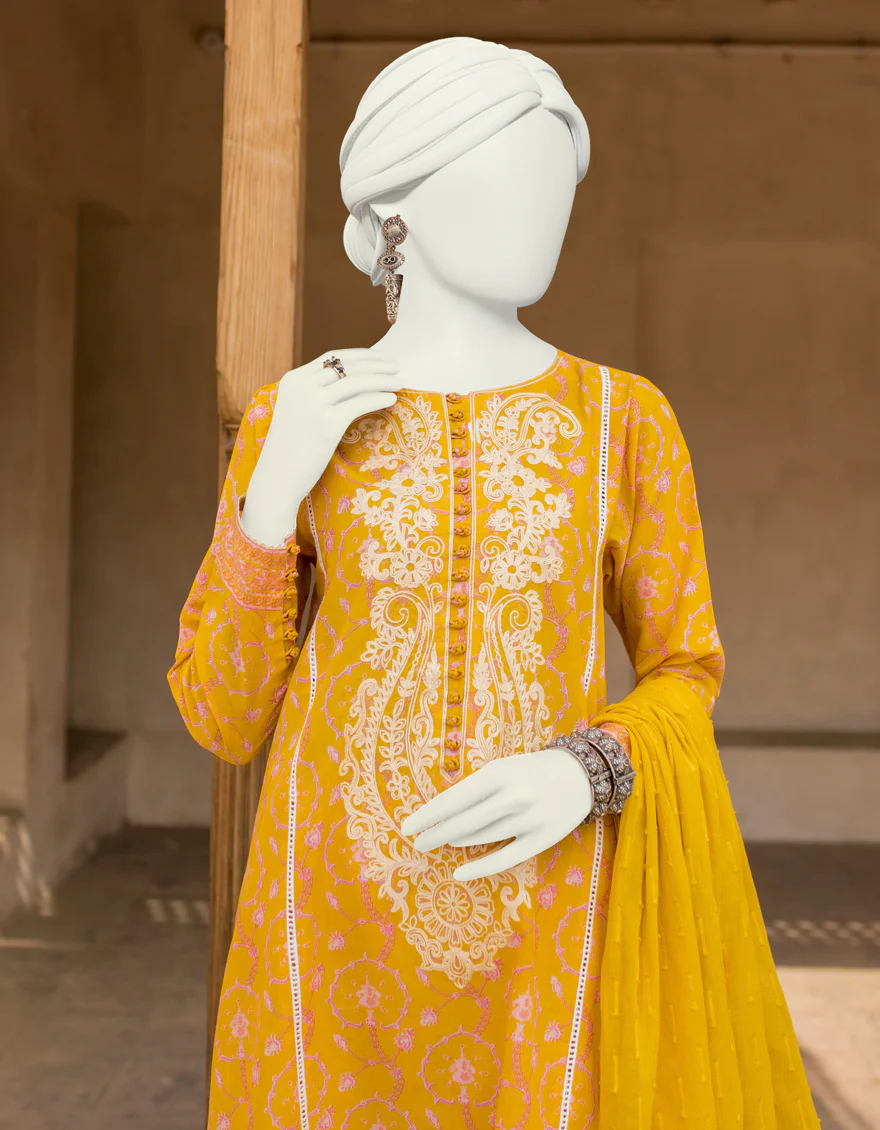 YELLOW 3PC UNSTITCHED | JLAWN-S-US-23-478 GULRUKH-4 - Image 3