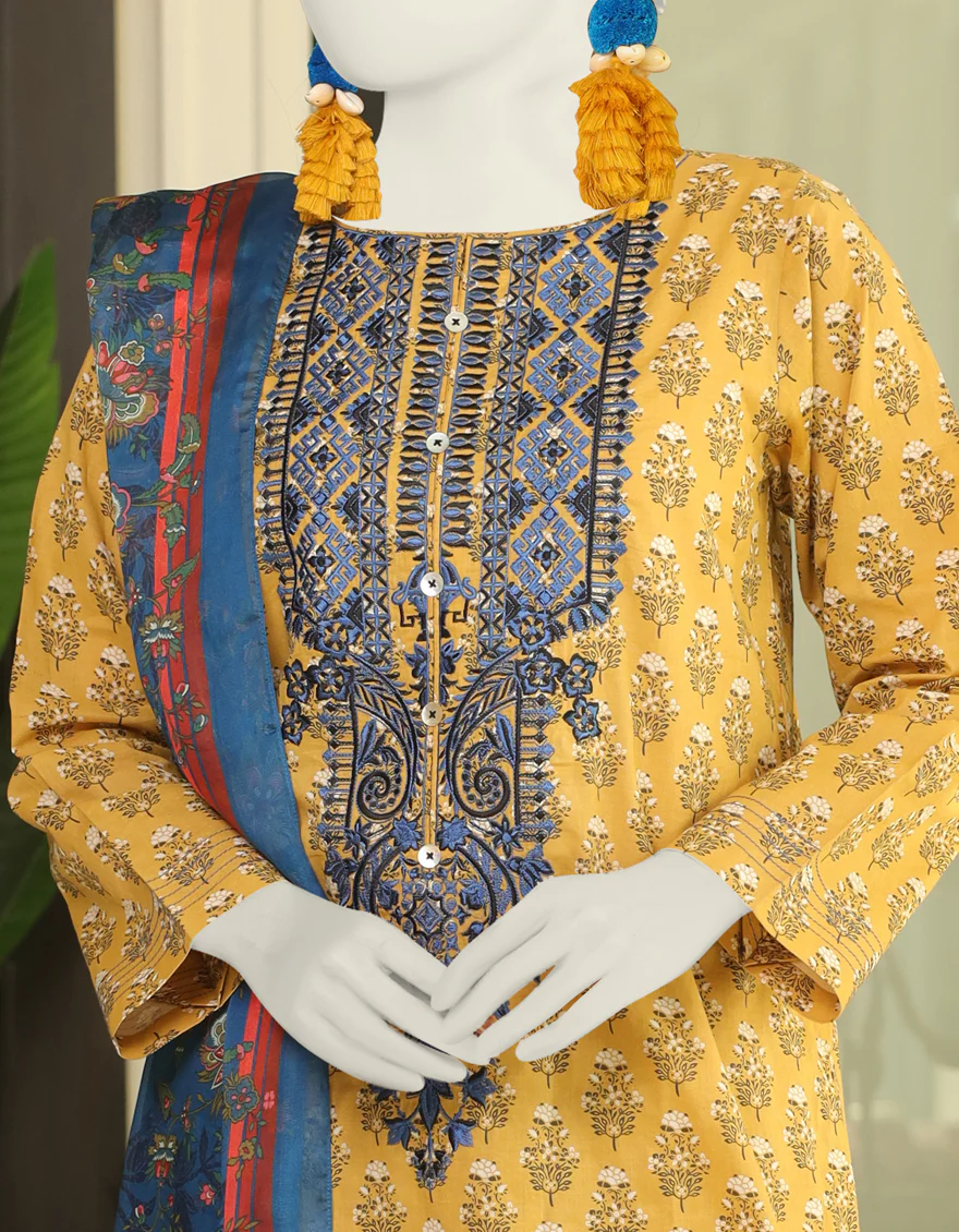 MUSTARD 3PC STITCHED | JLAWN-US-04-026/S - Image 3