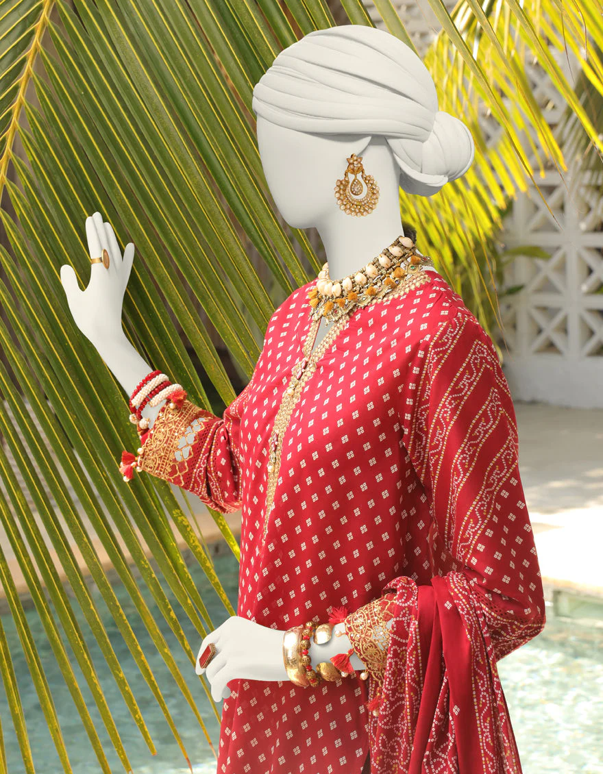 RED 3PC UNSTITCHED | JLAWN-US-24-063 - Image 2