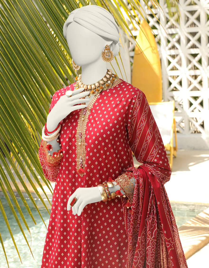 RED 3PC UNSTITCHED | JLAWN-US-24-063 - Image 3