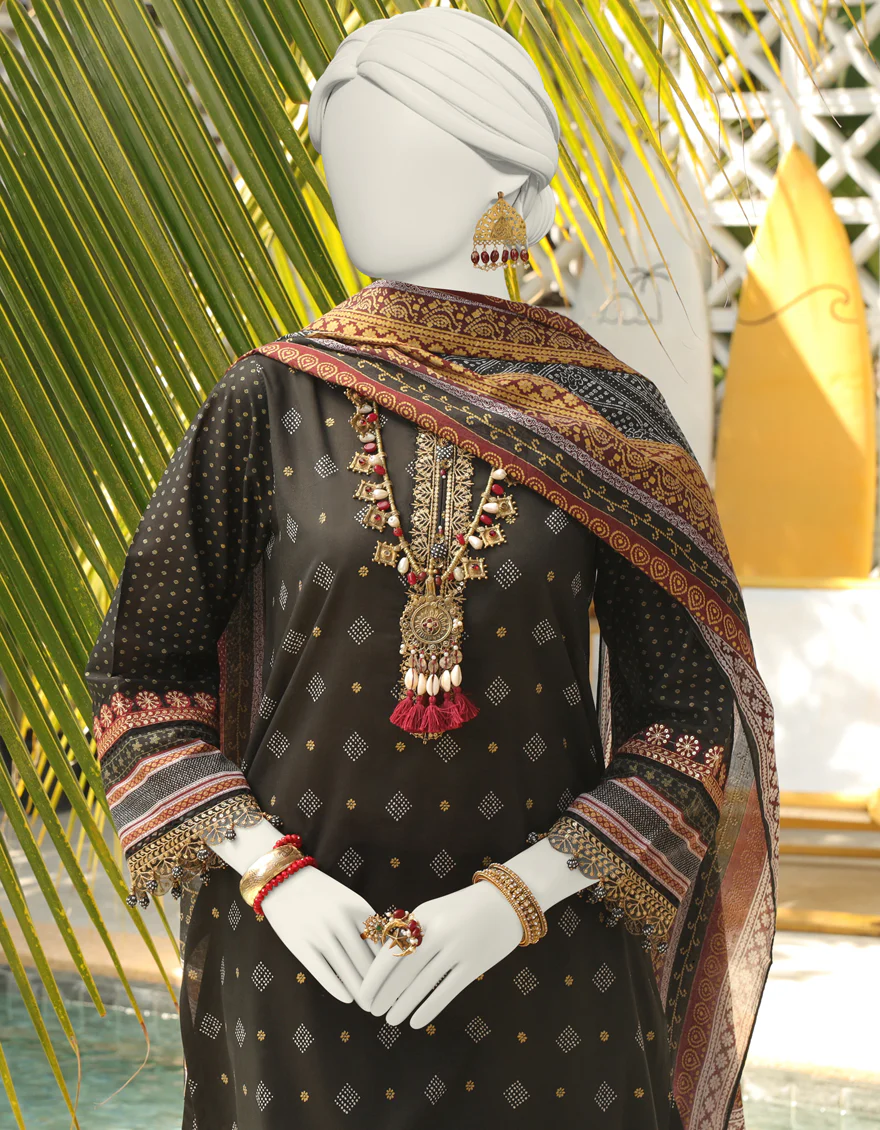BLACK 3PC UNSTITCHED | JLAWN-US-24-064 - Image 2