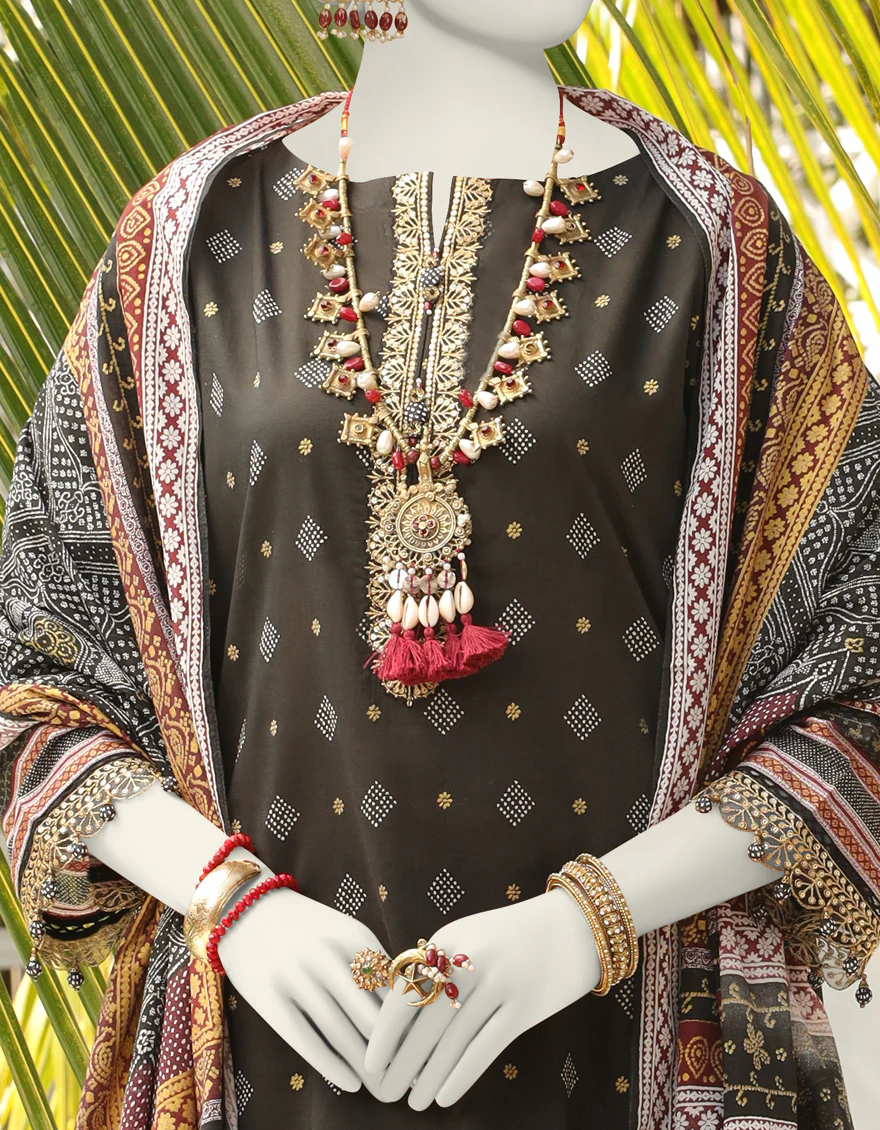 BLACK 3PC UNSTITCHED | JLAWN-US-24-064 - Image 3