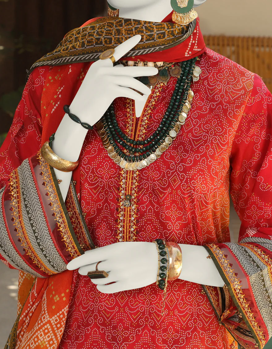 RED 3PC UNSTITCHED | JLAWN-US-24-065 - Image 2