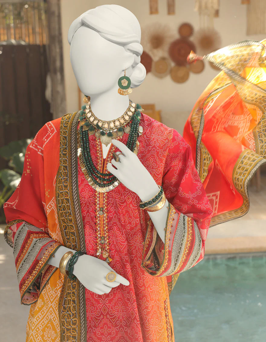 RED 3PC UNSTITCHED | JLAWN-US-24-065 - Image 3