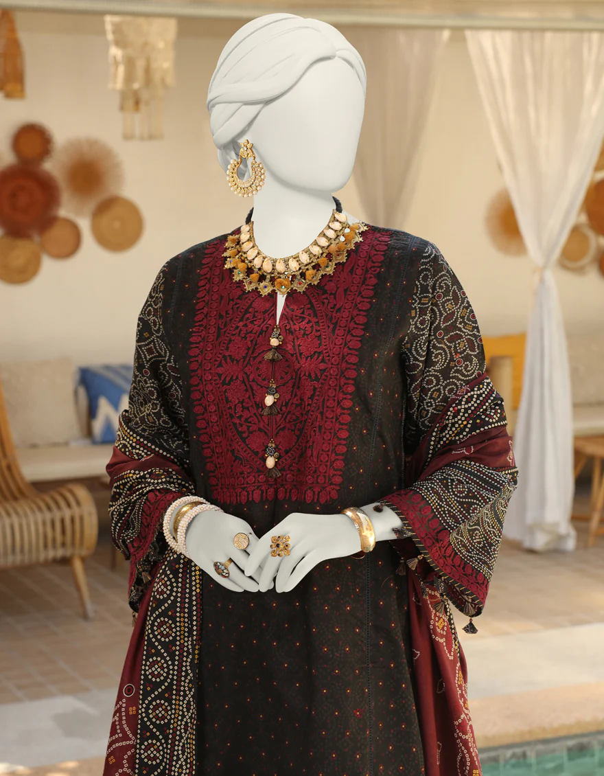 BLACK 3PC UNSTITCHED | JLAWN-US-24-066 - Image 2