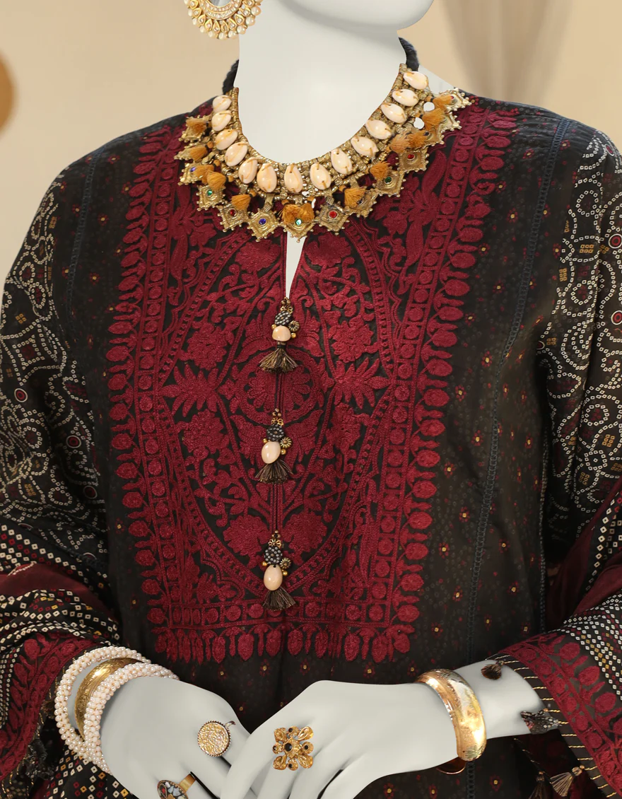 BLACK 3PC UNSTITCHED | JLAWN-US-24-066 - Image 3