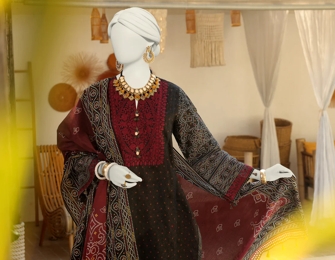 BLACK 3PC UNSTITCHED | JLAWN-US-24-066 - Image 4