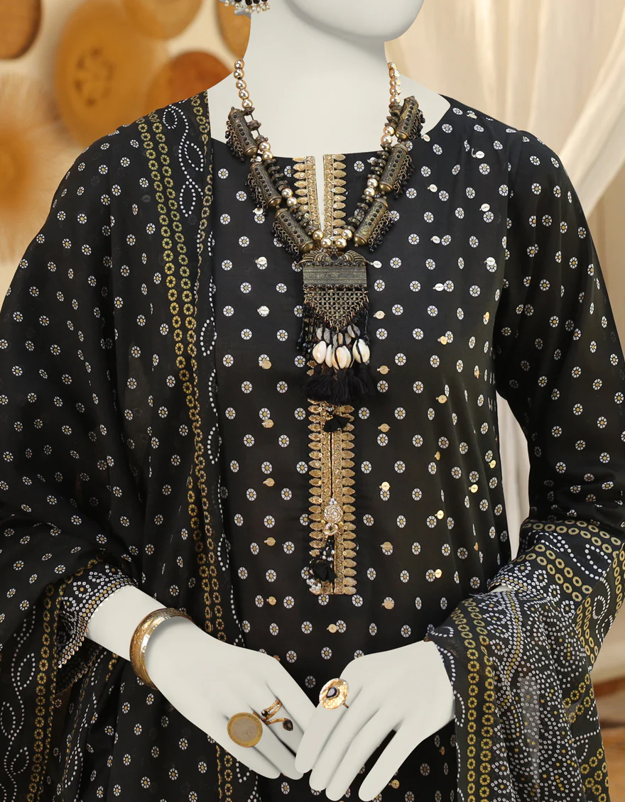 BLACK 3PC UNSTITCHED | JLAWN-US-24-067 - Image 2