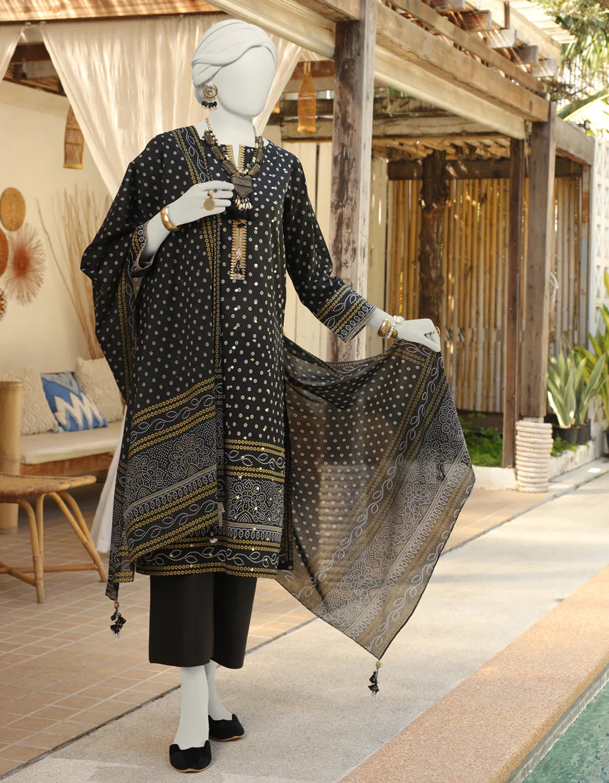BLACK 3PC UNSTITCHED | JLAWN-US-24-067 - Image 3