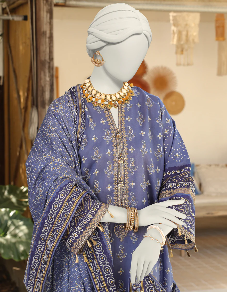 BLUE 3PC UNSTITCHED | JLAWN-US-24-069 - Image 2