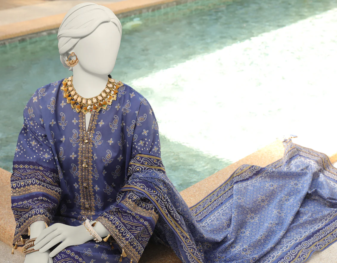BLUE 3PC UNSTITCHED | JLAWN-US-24-069 - Image 3