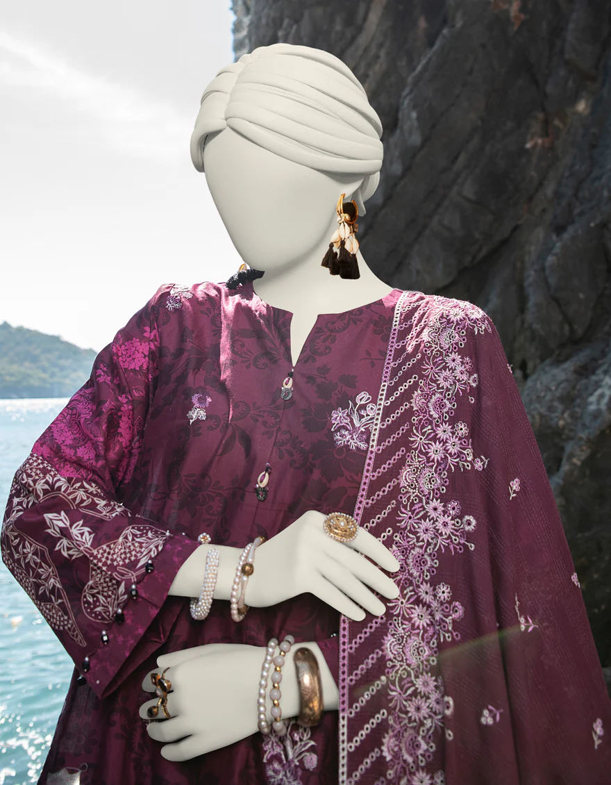 PURPLE 3PC UNSTITCHED | JLAWN-US-24-214 - Image 2