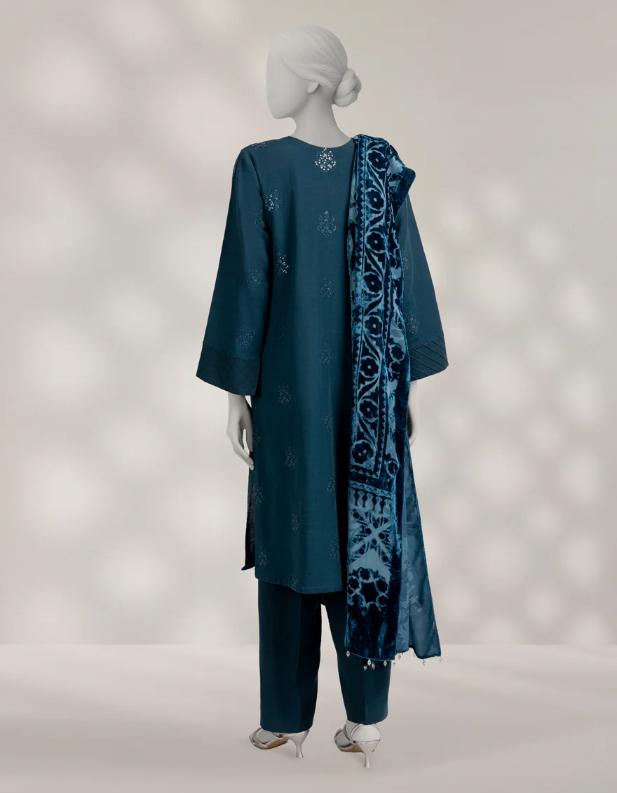 TEAL KHADDAR SLUB 3PC UNSTITCHED | JLAWN-W-25-1005 TRADITIONAL-1 - Image 2
