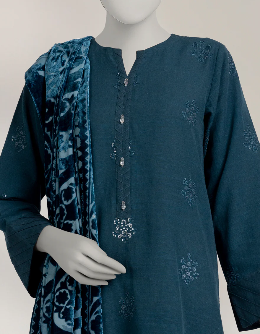 TEAL KHADDAR SLUB 3PC UNSTITCHED | JLAWN-W-25-1005 TRADITIONAL-1 - Image 3