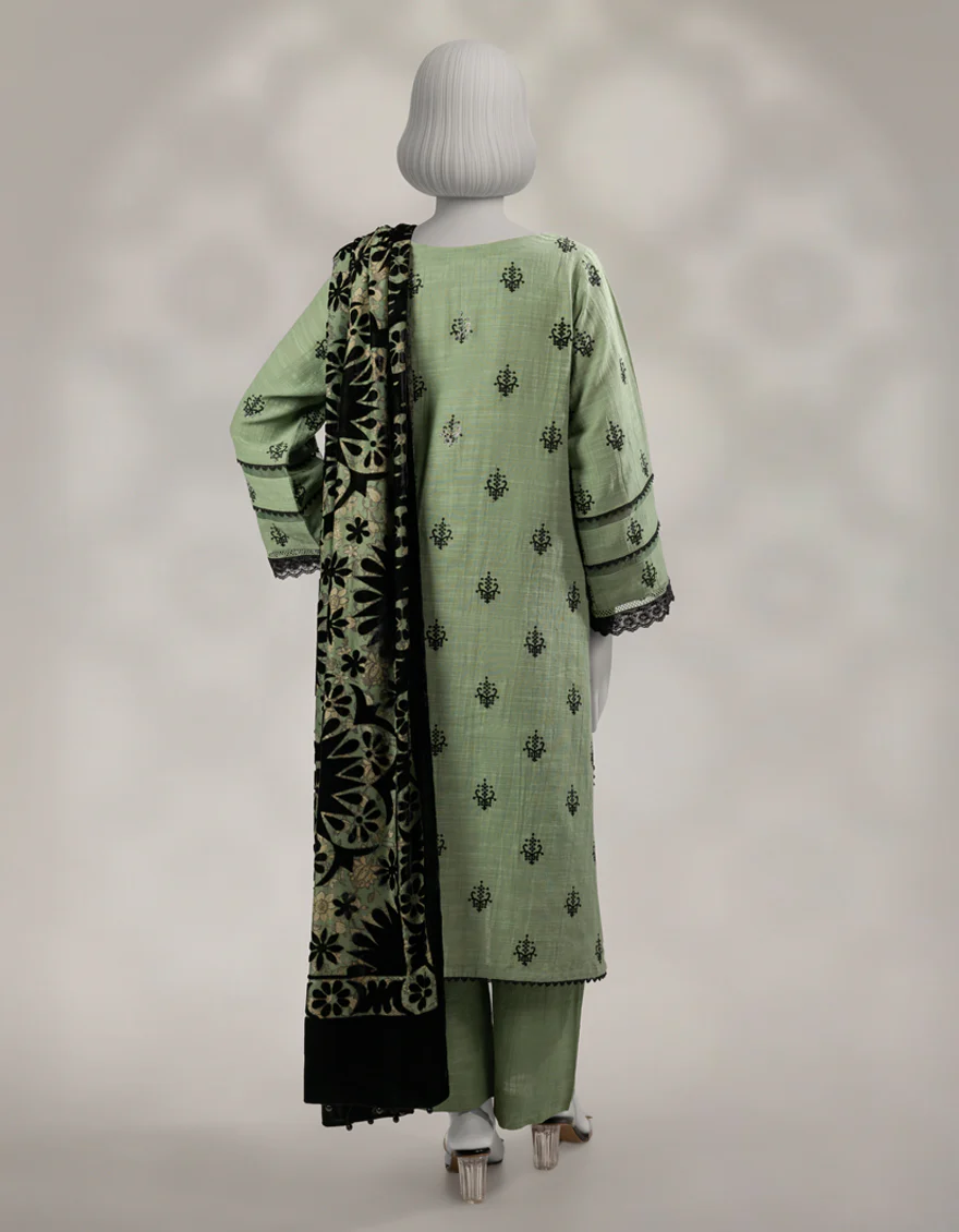 GREEN KHADDAR SLUB 3PC UNSTITCHED | JLAWN-W-25-1006 TRADITIONAL-2 - Image 2