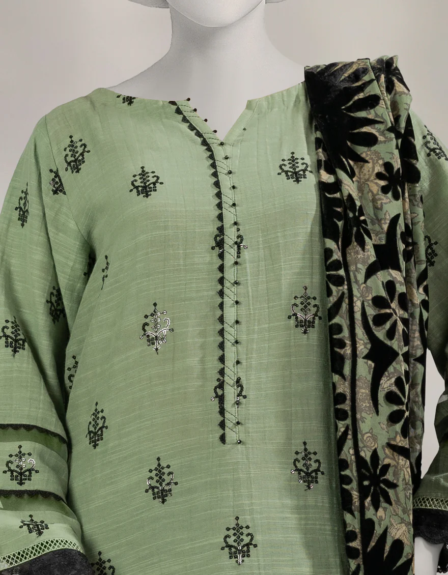 GREEN KHADDAR SLUB 3PC UNSTITCHED | JLAWN-W-25-1006 TRADITIONAL-2 - Image 3