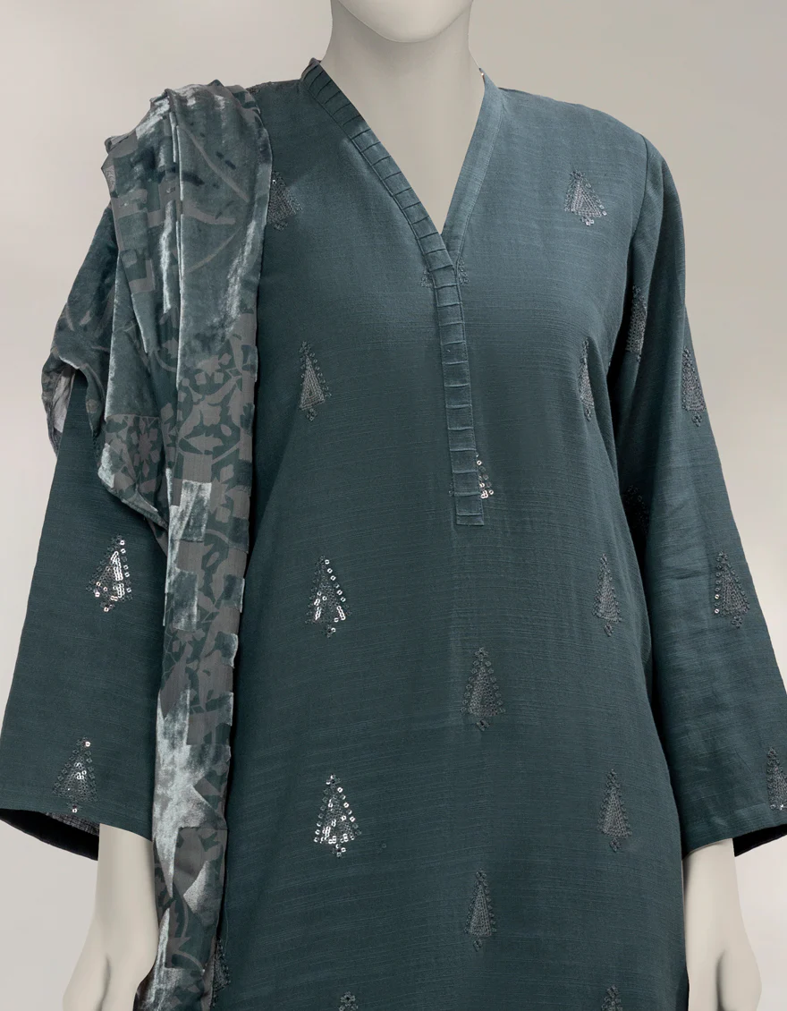 GREEN KHADDAR SLUB 3PC UNSTITCHED | JLAWN-W-25-1007 TRADITIONAL-3 - Image 3