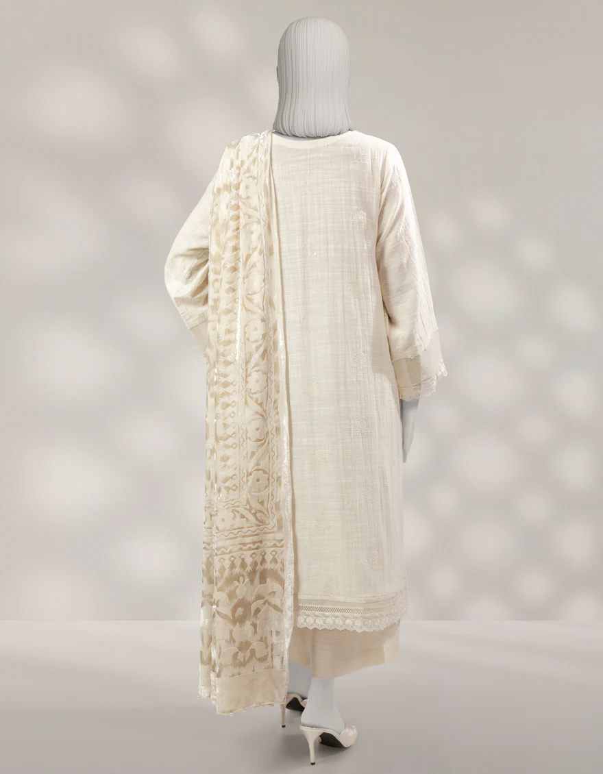 OFF WHITE KHADDAR SLUB 3PC UNSTITCHED | JLAWN-W-25-1008 TRADITIONAL-4 - Image 2
